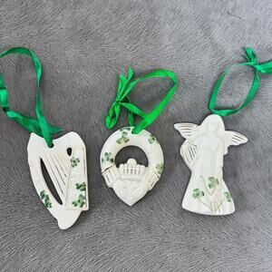 Irish Themed Christmas Tree Ornaments Parian China Harp Angel Claddagh Shamrocks